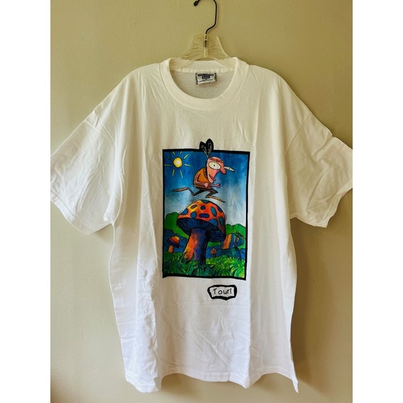 Lee Vintage Sz XL 90s Cotton Mushroom White Crew Neck Tee Shirt NEW Pullover‎ - Picture 1 of 7